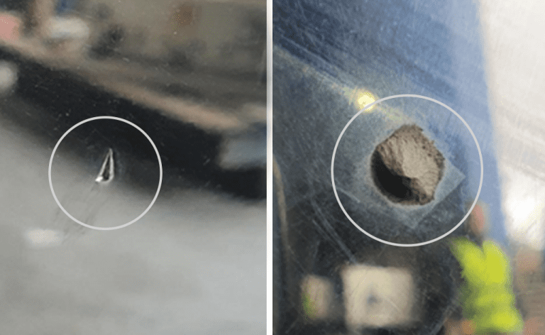 Left: RTM as damaged | Right: as sprayed repair, prior to polishing. Left: RTM as damaged | Right: as sprayed repair, prior to polishing.